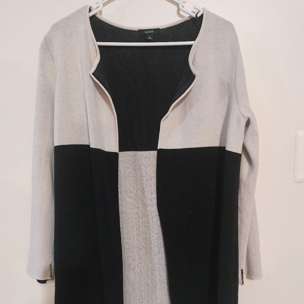 ALFANI Colorblock Open Front Light Grey and Black Cardigan Sweater Jacket